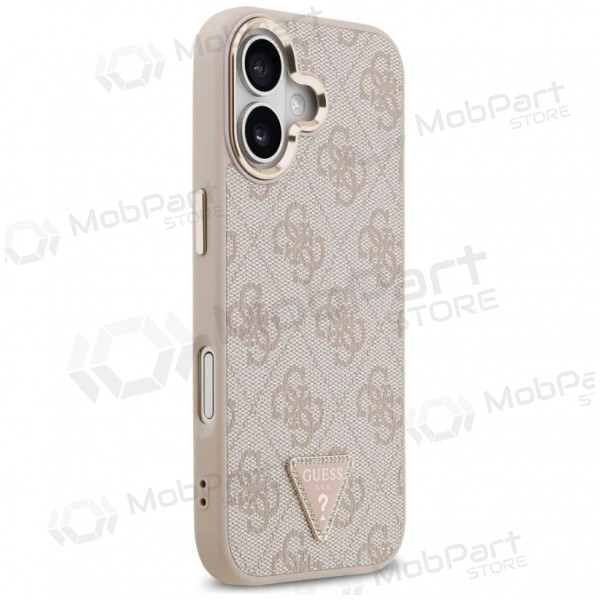 Θήκη Apple iPhone 17 -Guess PU Leather 4G Strass Triangle Logo Gold Frame MagSafe- (ροζ)