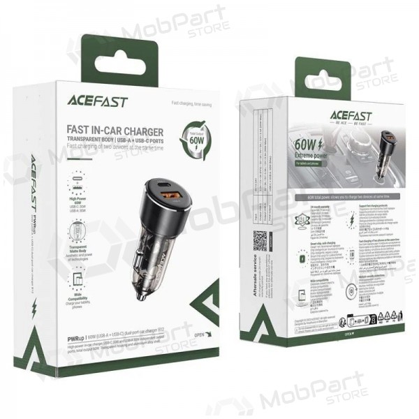 Φορτιστης αυτοκινητου Acefast B12 60W USB-C/USB-A μαύρος