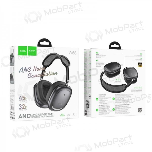 Ασύρματα ακουστικά με μικρόφωνο Hoco W68 ANC Bluetooth μαύρα