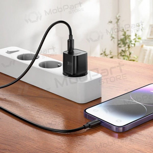 Φορτιστής τηλεφώνου Hoco N66 35 W GaN USB-C + USB-A με καλώδιο Lightning 1 m λευκό
