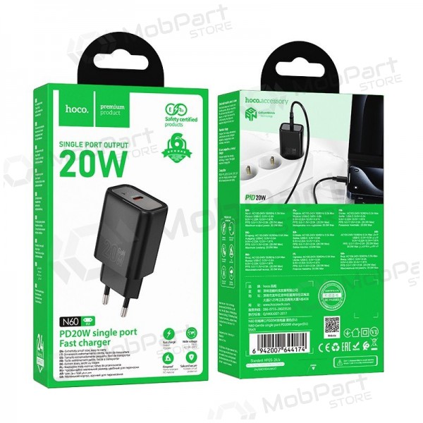 Φορτιστής τηλεφώνου Hoco N60 20 W GaN USB-C μαύρος