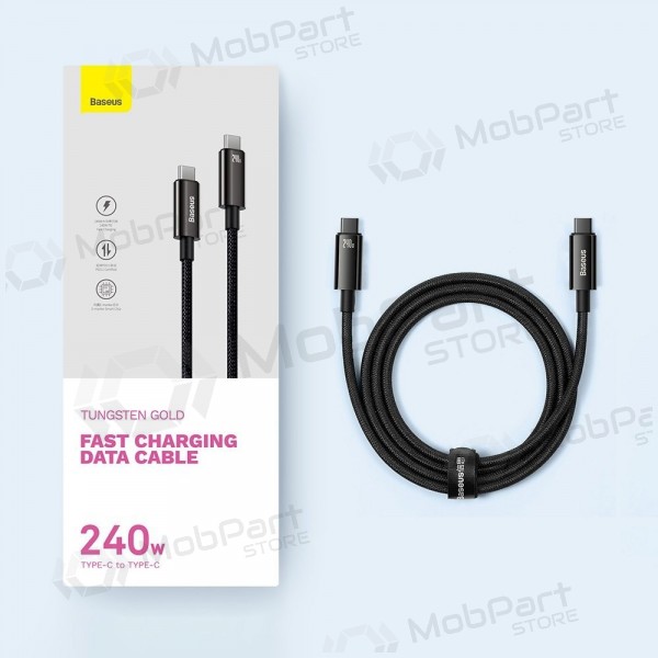 USB-C καλώδιο Baseus Tungsten CAWJ040001 USB-C σε USB-C 1 m 240 W μαύρο
