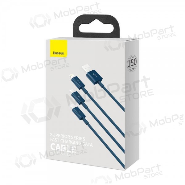 Καλώδιο USB Baseus Superior USB - microUSB+Lightning+Type-C 100W 1.5m (μπλε) CAMLTYS-03