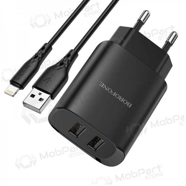 Φορτιστής Borofone BN2 2xUSB 2.1A + Lightning (μαύρος)