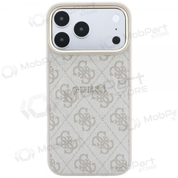 Θήκη Apple iPhone 18 Pro Max - Guess PU Leather 4G Gold Frame Embossed MagSafe (ροζ)