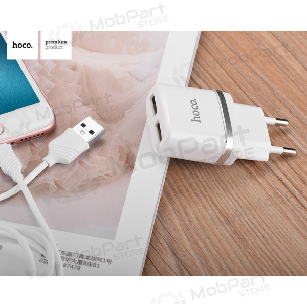 Φορτιστής HOCO C12 Smart Dual USB + Lightning καλώδιο (5V 2.4A) (άσπρο)