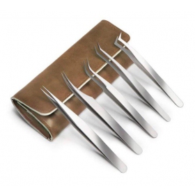 Metal tweezers set JSY with leather case (5pcs)