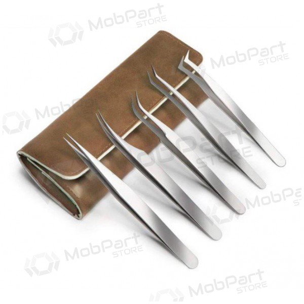 Metal tweezers set JSY with leather case (5pcs)