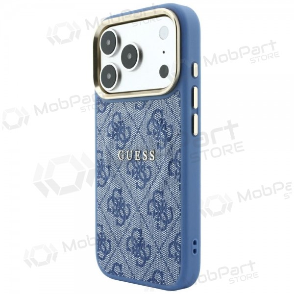 Θήκη Apple iPhone 18 Pro Max - Guess PU Leather 4G Gold Frame Embossed MagSafe (μπλε)