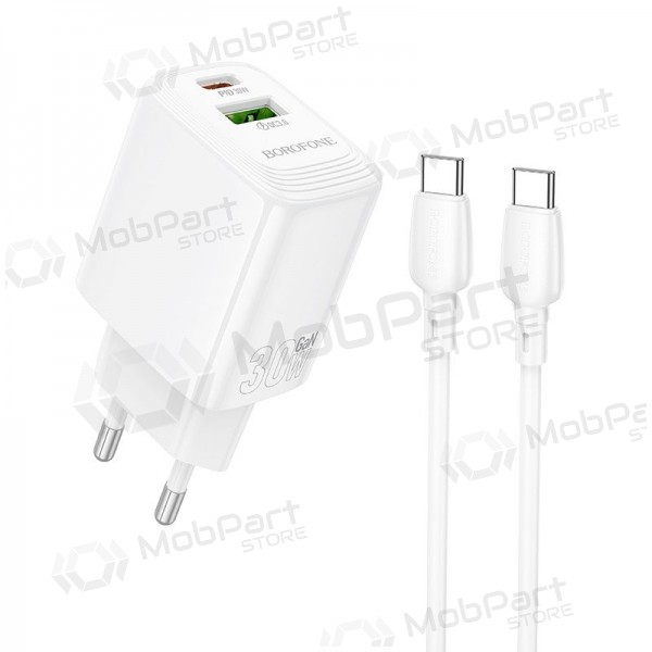 Φορτιστής τηλεφώνου Borofone BN29 30 W USB-C + USB-A με καλώδιο USB-C 1 m λευκό
