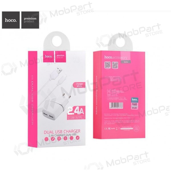 Φορτιστής HOCO C12 Smart Dual USB + microUSB καλώδιο (2.4A) (άσπρο)