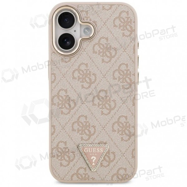 Θήκη Apple iPhone 17 -Guess PU Leather 4G Strass Triangle Logo Gold Frame MagSafe- (ροζ)