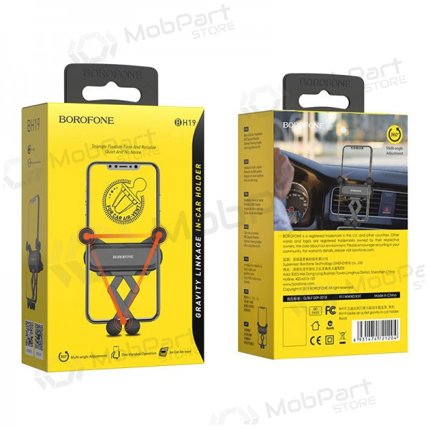 Automobilinis Γενικής telefono laikiklis Borofone BH19 mounted on ventilation grilles, μαύρος