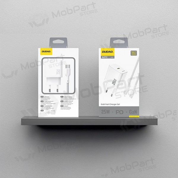 Φορτιστής Dudao A27C GaN 25W USB-C + καλώδιο USB-C σε USB-C 1.0m λευκό