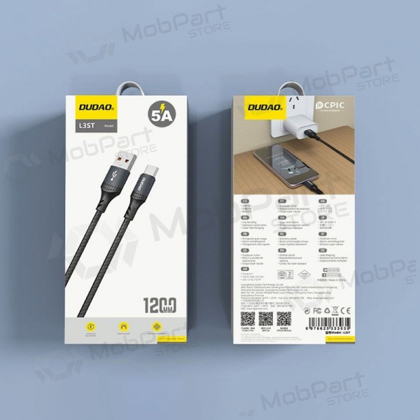 Καλώδιο USB-C Dudao L3ST USB-A σε USB-C 3 m 5A μαύρο