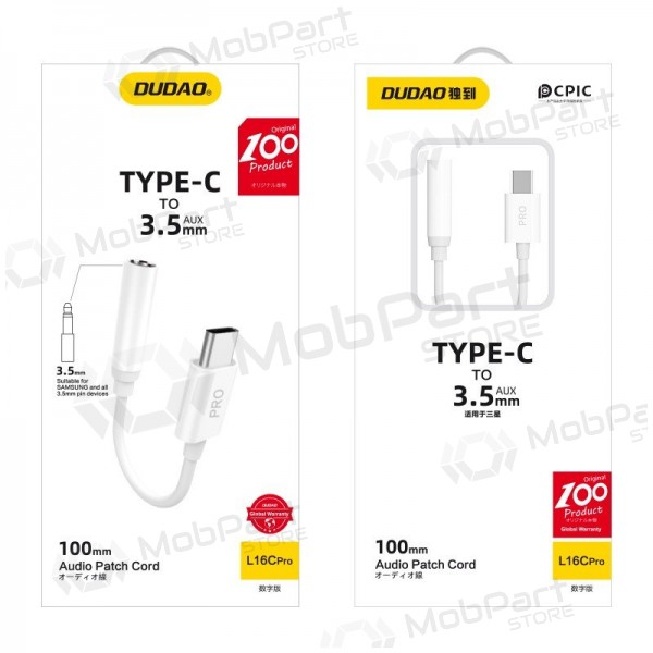 Προσαρμογέας ήχου Dudao L16CPro USB-C σε 3.5 mm λευκός
