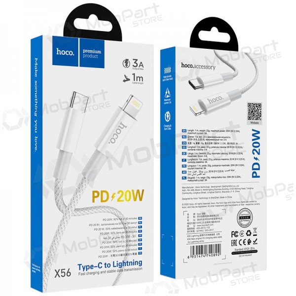 Καλώδιο Lightning Hoco X56 USB-C σε Lightning 1 m PD λευκό