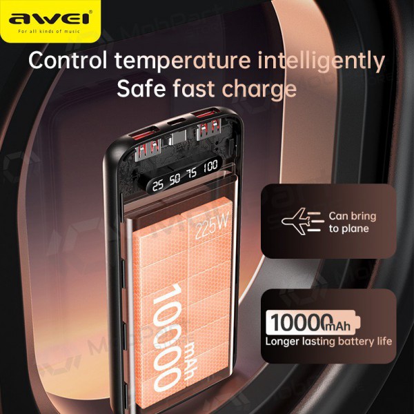 Εξωτερική μπαταρία Power Bank Awei P10K 22.5W 10000mAh μαύρος