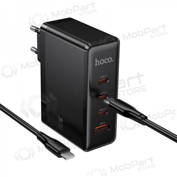 Φορτιστής τοίχου Hoco N85 100 W 3x USB-C + USB-A με καλώδιο USB-C 2 m μαύρο