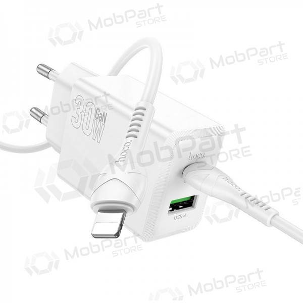 Φορτιστής τηλεφώνου Hoco N71 30 W GaN USB-C + USB-A με καλώδιο Lightning 1 m λευκό