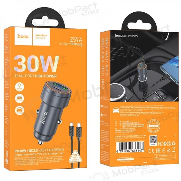 Φορτιστής αυτοκινήτου Hoco Z57A 30 W USB-C + USB-A με καλώδιο USB-C 1 m