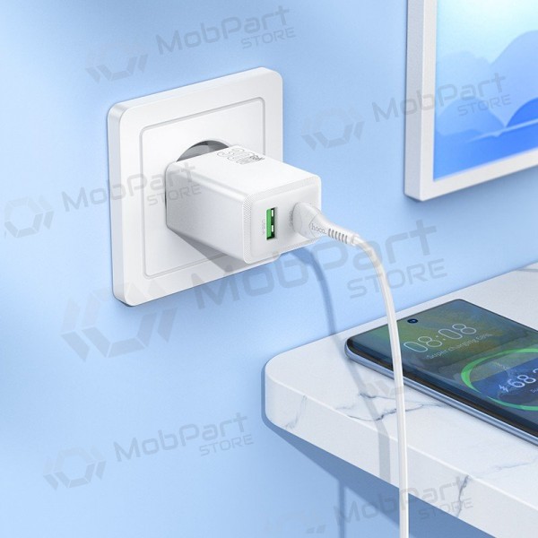 Φορτιστής τηλεφώνου Hoco N71 30 W GaN USB-C + USB-A με καλώδιο USB-C 1 m λευκό