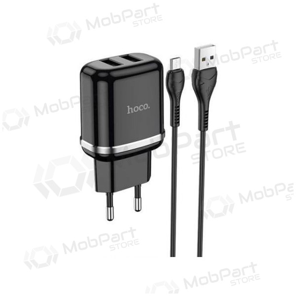 Φορτιστής HOCO N4 Aspiring Dual USB + microUSB καλώδιο (5V 2.4A) (μαύρος)