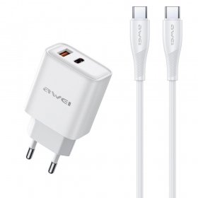 Φορτιστής τηλεφώνου Awei PD81C-EU 22.5 W USB-C + USB-A με καλώδιο USB-C 1 m