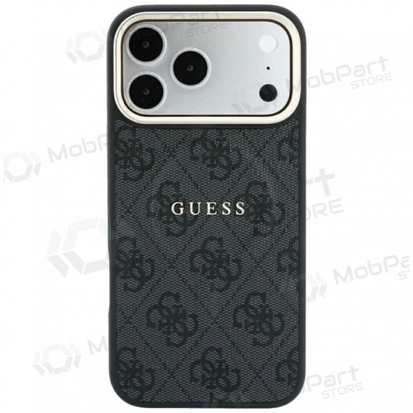 Θήκη Apple iPhone 18 Pro - Guess PU Leather 4G Gold Frame Embossed MagSafe (μαύρο)