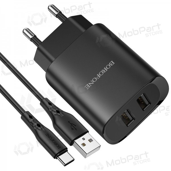 Φορτιστής Borofone BN2 2xUSB 2.1A + USB Type-C (μαύρος)