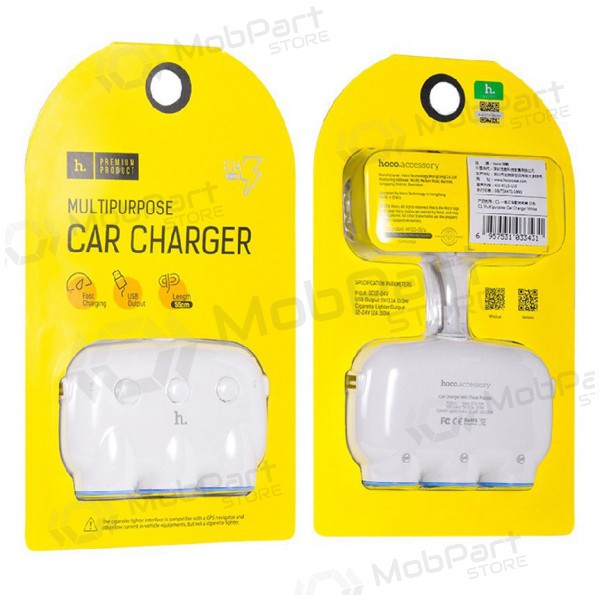 Φορτιστης αυτοκινητου HOCO C1 TRIPLE + USB (5V 3.1A) (άσπρο)
