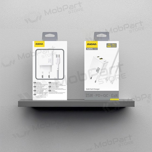 Φορτιστής τηλεφώνου Dudao A26TC 25 W GaN USB-C + USB-A με καλώδιο USB-C 1 m λευκό