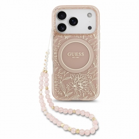 Θήκη Apple iPhone 18 Pro - Guess IML Flowers Allover Strap MagSafe (λευκή)