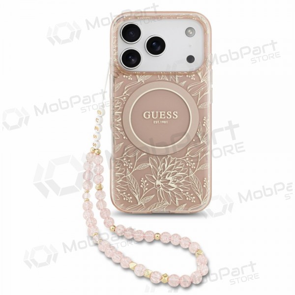 Θήκη Apple iPhone 18 Pro - Guess IML Flowers Allover Strap MagSafe (ροζ)