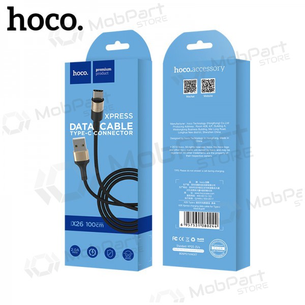 USB καλώδιο Hoco X26 Type-C 1.0m (μαύρος / χρυσαφένιος)