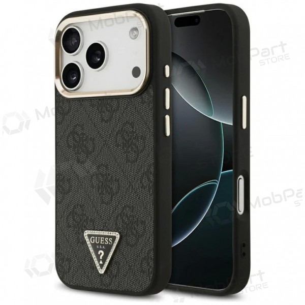 Θήκη Apple iPhone 17 Pro Max - Guess PU Leather 4G Strass Triangle Logo Gold Frame MagSafe (μαύρο)