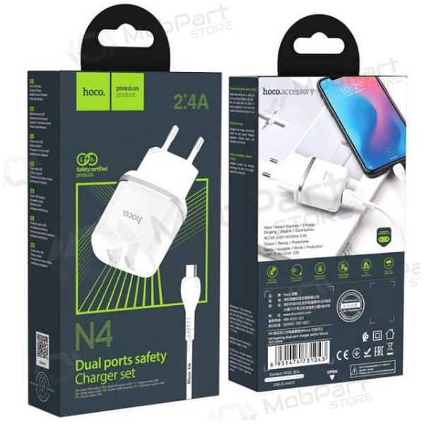 Φορτιστής HOCO N4 Aspiring Dual USB + type-C καλώδιο (5V 2.4A) (άσπρο)