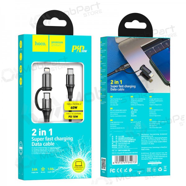 USB καλώδιο Hoco X50 2-in-1 Exquisito Type-C - Type-C / Lightning 1.0m (μαύρος)