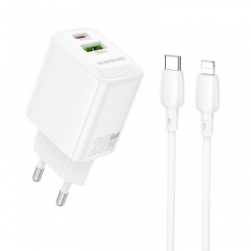 Φορτιστής τηλεφώνου Borofone BN27 20 W USB-C + USB-A με καλώδιο Lightning 1 m λευκό