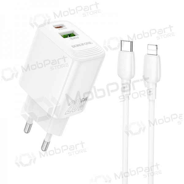 Φορτιστής τηλεφώνου Borofone BN27 20 W USB-C + USB-A με καλώδιο Lightning 1 m λευκό