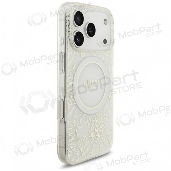 Θήκη Apple iPhone 18 Pro - Guess IML Flowers Allover Strap MagSafe (λευκή)