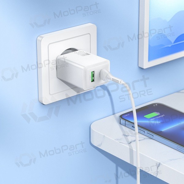 Φορτιστής τηλεφώνου Hoco N71 30 W GaN USB-C + USB-A με καλώδιο Lightning 1 m λευκό
