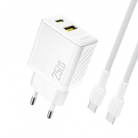Φορτιστής τηλεφώνου Dudao A26TC 25 W GaN USB-C + USB-A με καλώδιο USB-C 1 m λευκό