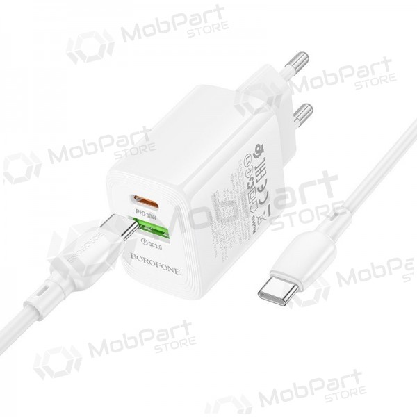 Φορτιστής τηλεφώνου Borofone BN29 30 W USB-C + USB-A με καλώδιο USB-C 1 m λευκό