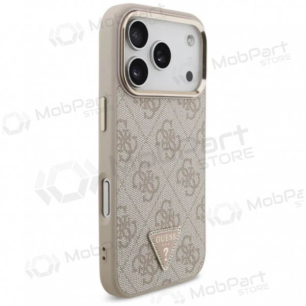 Θήκη Apple iPhone 17 Pro Max - Guess PU Leather 4G Strass Triangle Logo Gold Frame MagSafe (ροζ)