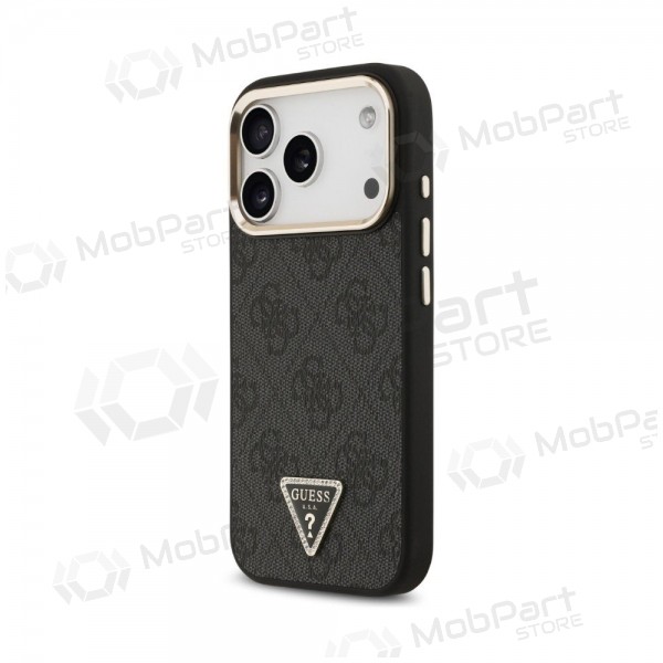 Θήκη Apple iPhone 18 Pro Max -Guess PU Leather 4G Strass Triangle Logo Gold Frame MagSafe- (μαύρο)