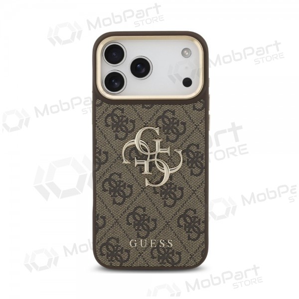 Θήκη Apple iPhone 18 Pro Max - Guess PU Leather 4G Metal Logo Gold Frame (καφέ)