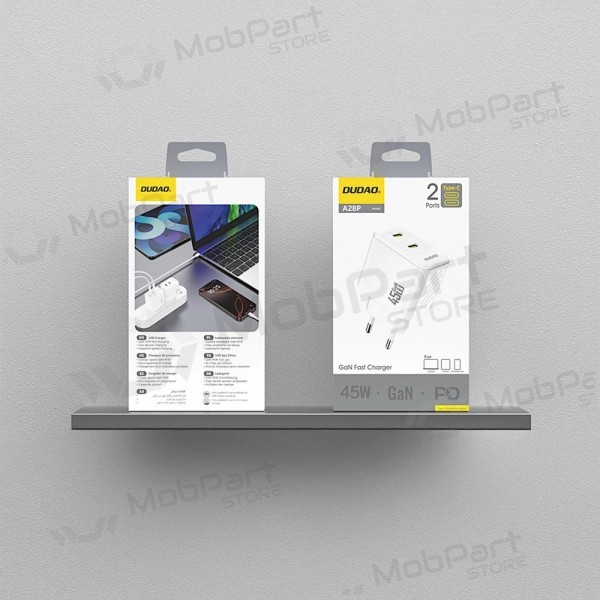 Φορτιστής τηλεφώνου Dudao A28P 45 W GaN 2x USB-C λευκός