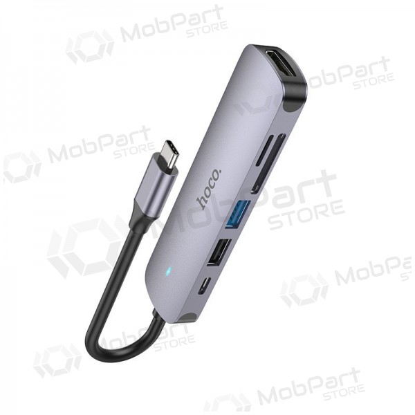 Προσαρμογέας USB-C Hoco HB28 USB-C σε HDMI + USB 3.0 + USB 2.0 + SD + TF + PD γκρι