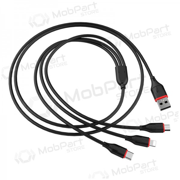 USB καλώδιο Borofone BX17 3in1 microUSB-Lightning-Type-C 1.0m (μαύρος)